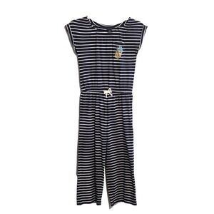 Nautica Blue White Striped Jumpsuit Girls Size M 8/10 Glitter Pineapple Nautical